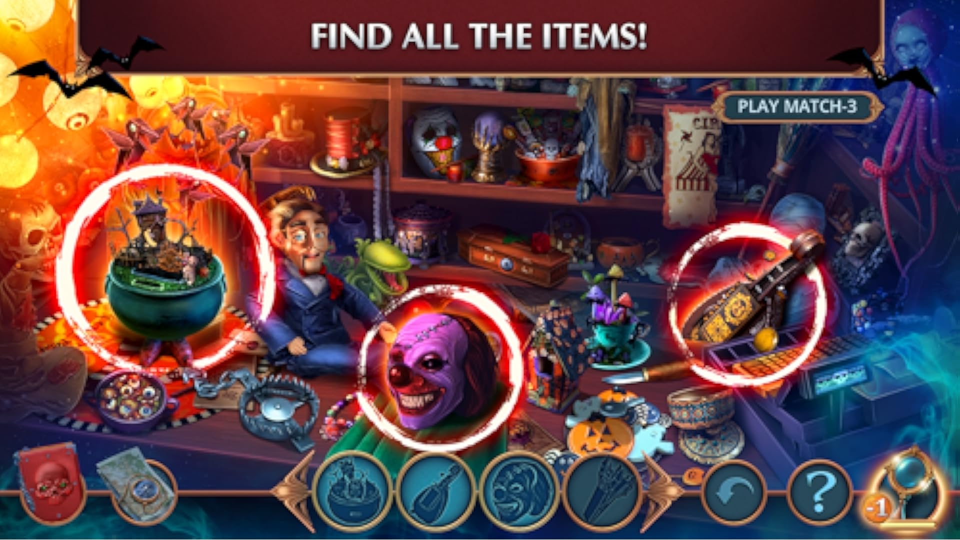 Hidden Objects Gloomy Tales Horrific Show Seek & find Halloween