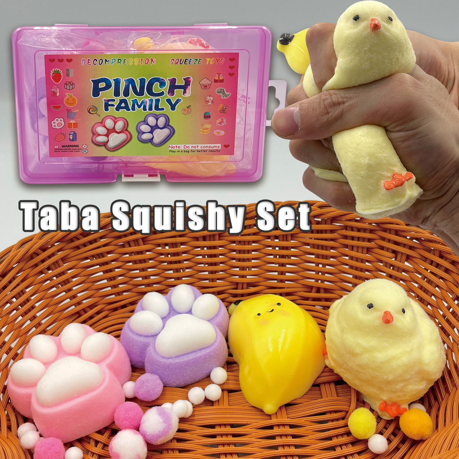 Taba Mega Squishy Pack - 6 Giant Slow Rise Stress Relief Toys With Storage Box