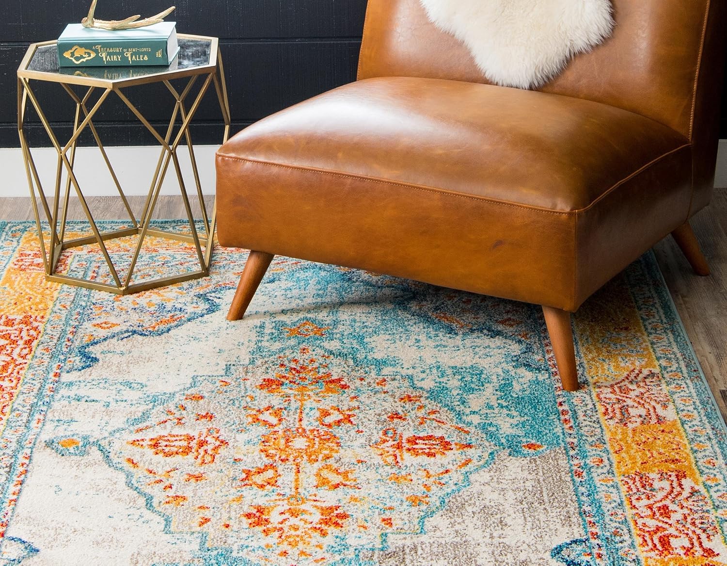 Unique Loom Vita Collection Bright Over-Dyed Traditional Vintage Area Rug, 2 ft 2 in x 3 ft, Blue/Orange