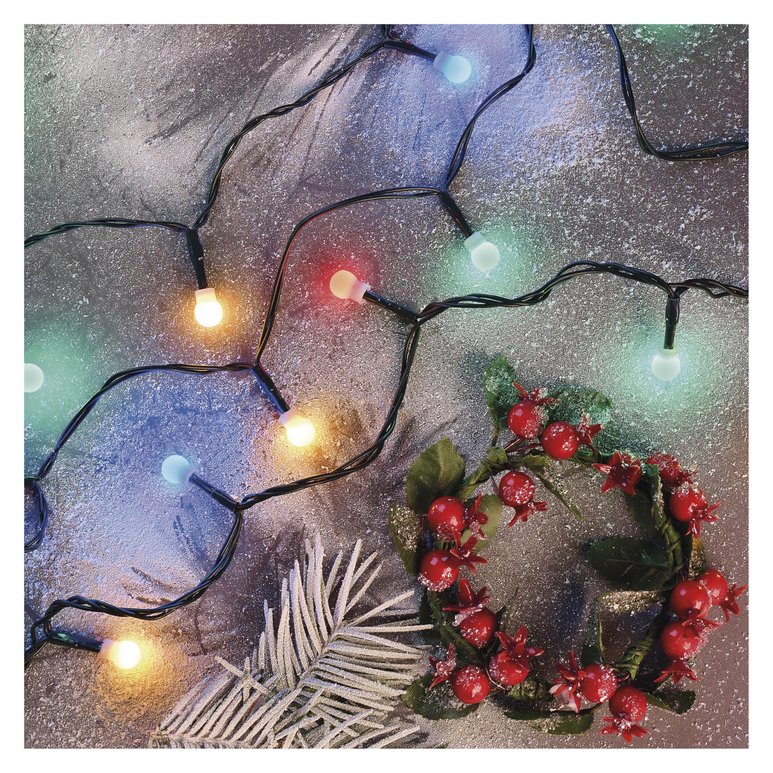 EMOS LED-Lichterkette bunt für Innen und Außen, 48m lange Weihnachtslichterkette mit 480 LEDs in Kugelform, 6 Stunden Timer Funktion, Netzteil und Transformator, für Partys, Weihnachten, Deko