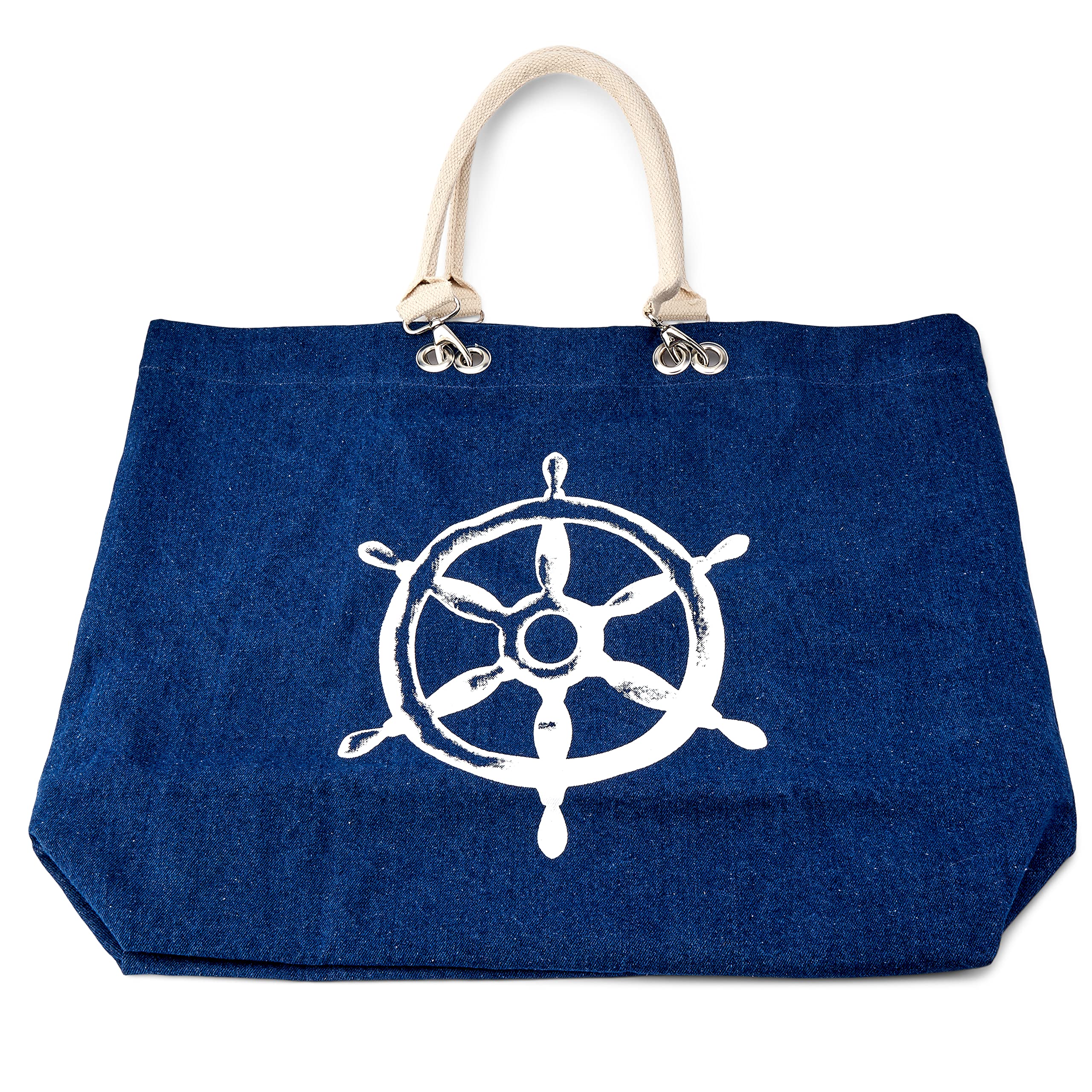 NKlaus Shopping-Tasche Baumwolle blau-weiß, Anker Steuerrad, 1 Stück
