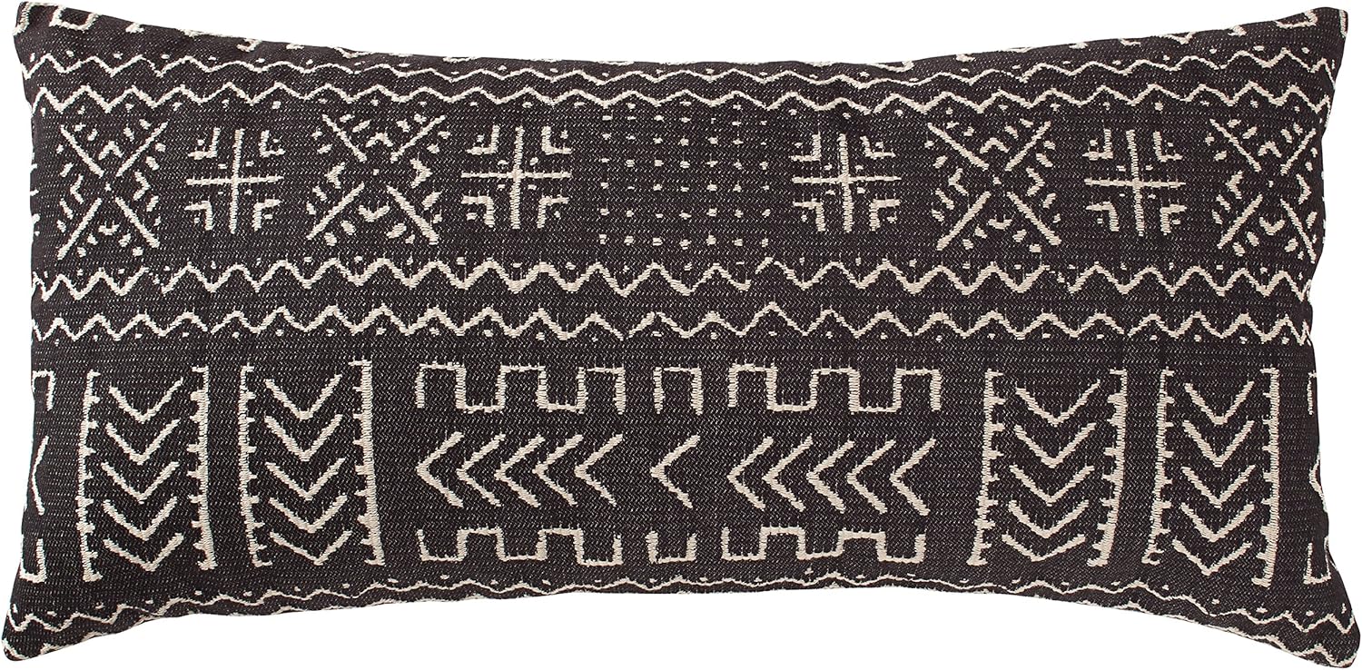 Amazon Brand – Rivet Mudcloth-Inspired Decorative Throw Pillow, 12" x 24", Onyx Black