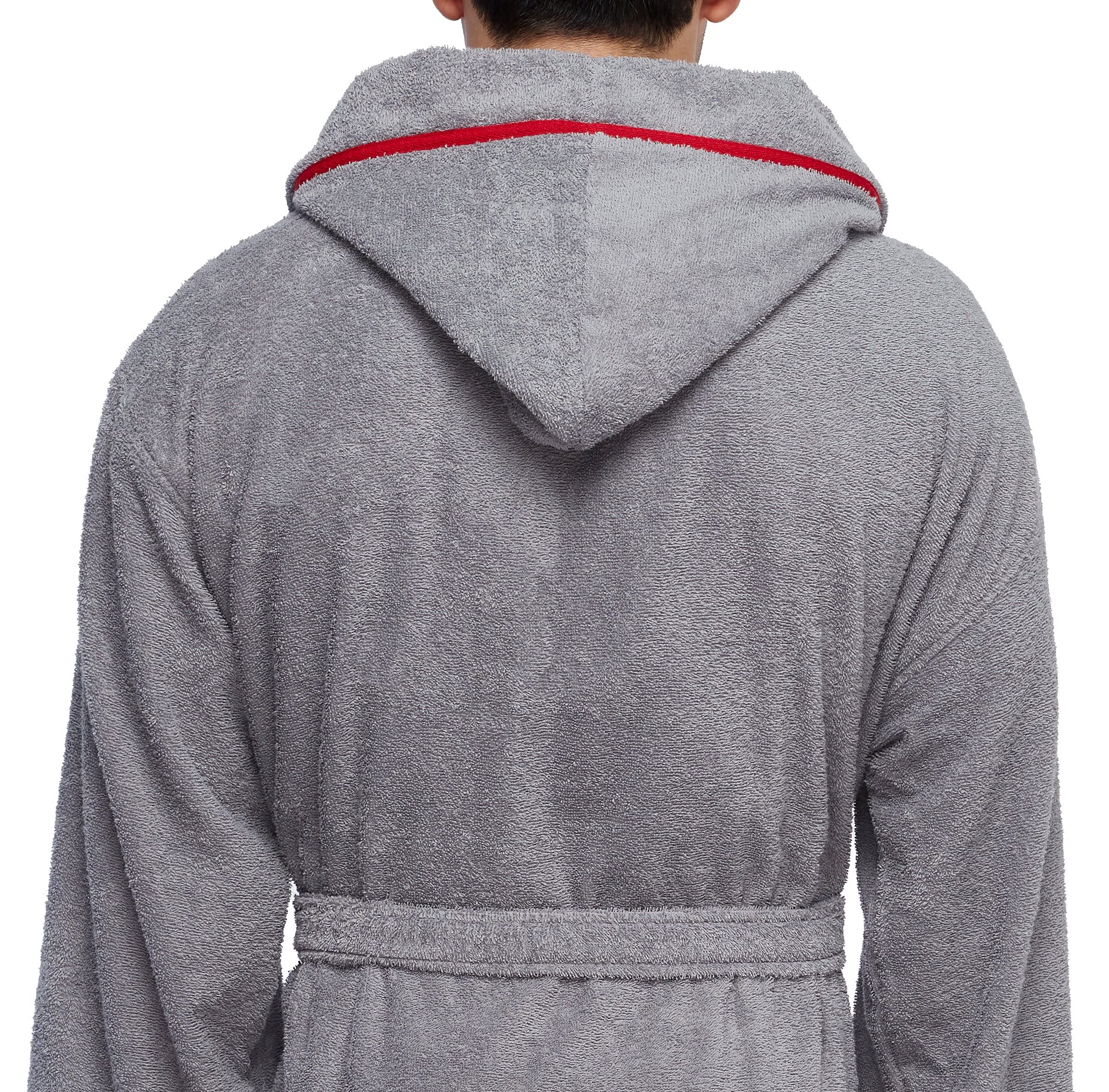 Arus Mens Long Hooded Classic Bathrobe Turkish Cotton Robe