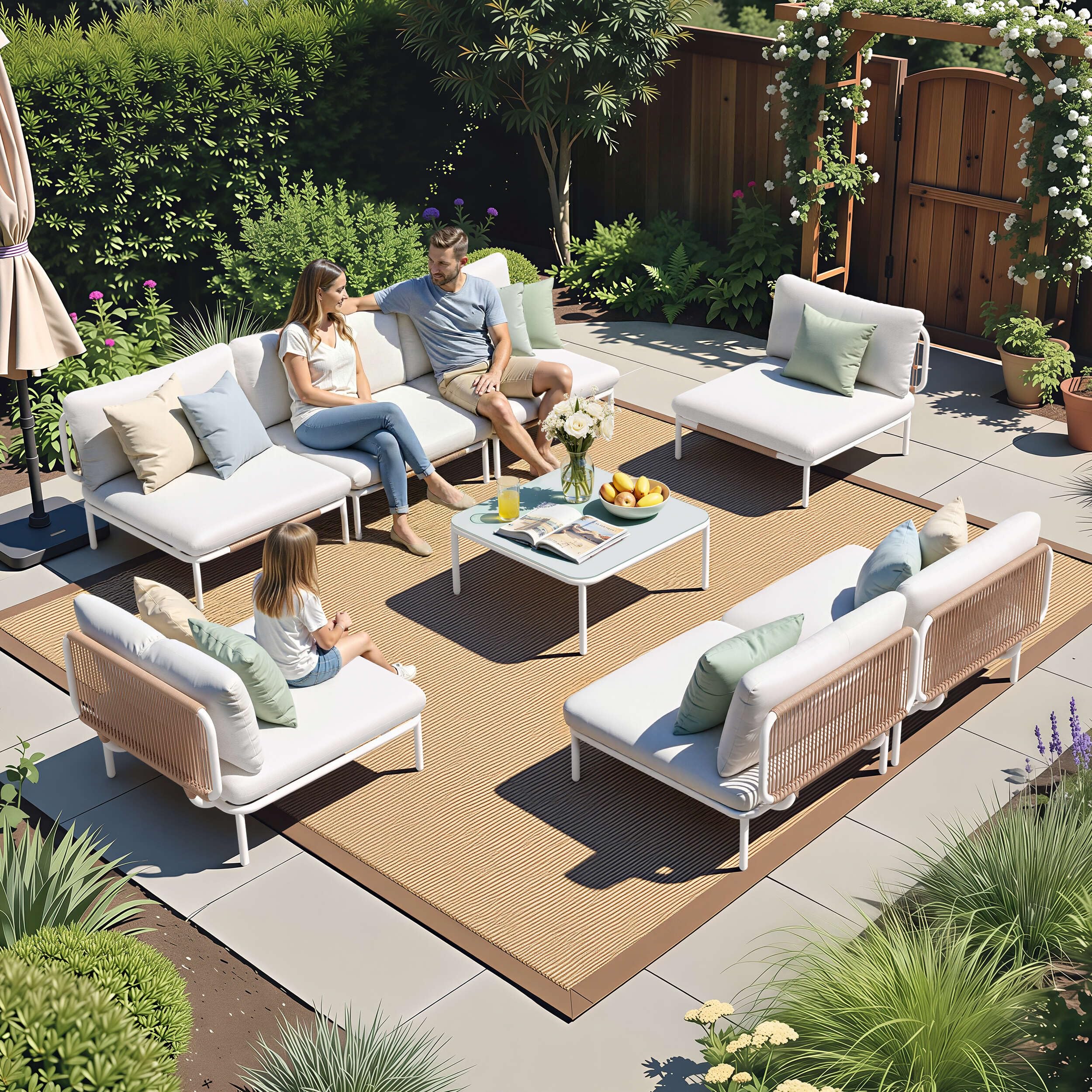 Outdoor Patio Furniture Set with Table, 7 Seater Patio Conversation Set