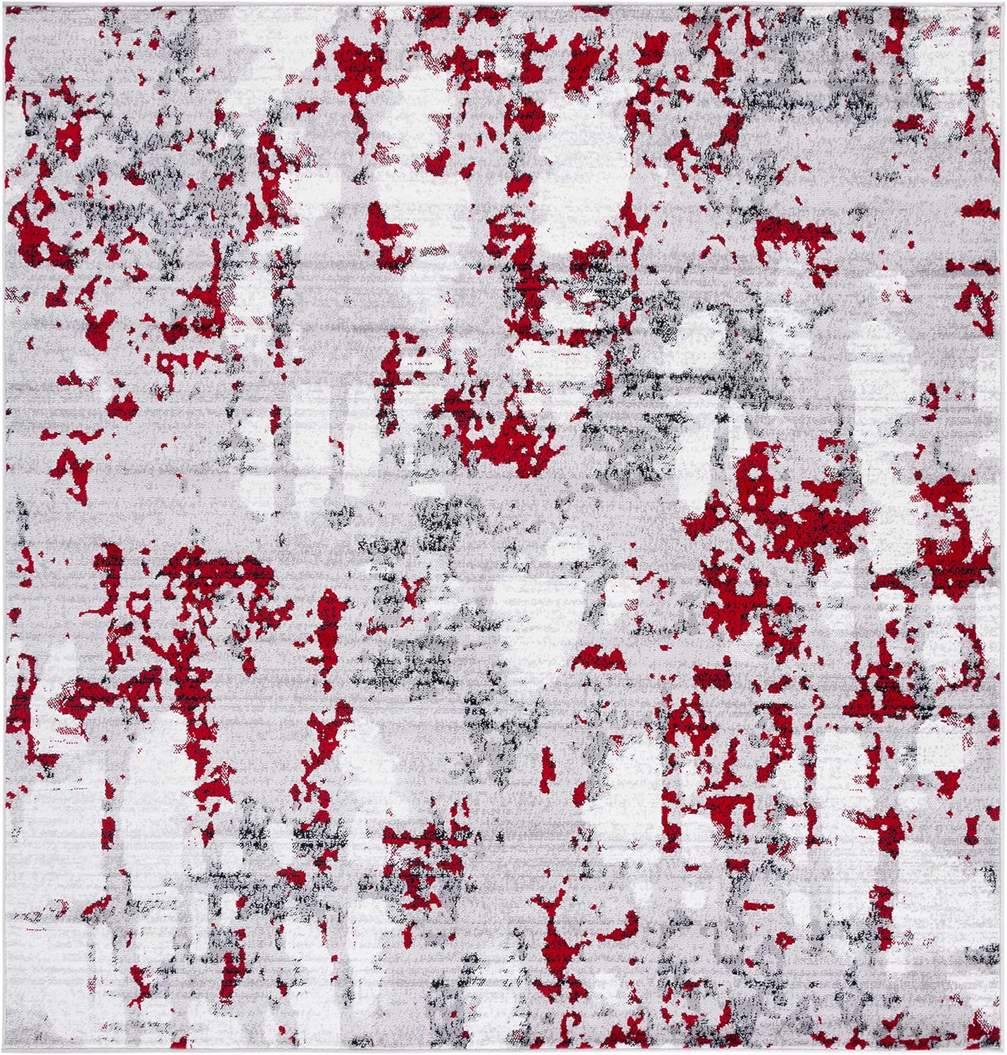 SAFAVIEH Skyler Collection Area Rug - 6'7" Square, Grey & Red, Modern Abstract Design, Non-Shedding & Easy Care, Ideal for High Traffic Areas in Living Room, Bedroom (SKY193Q)