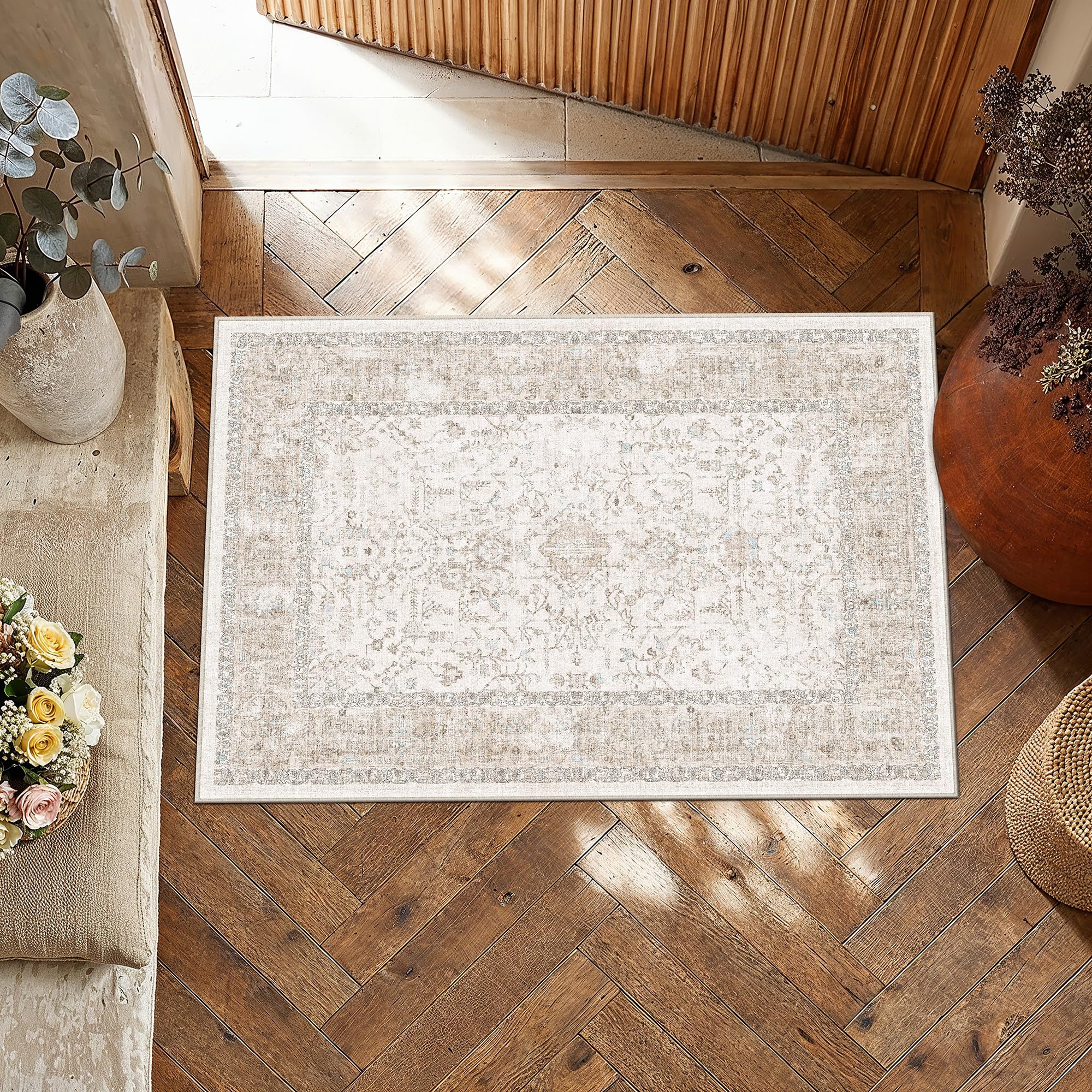 PureCozy Vintage Door Mat Washable 60x90cm Beige Multicolor Doormat โ image 1