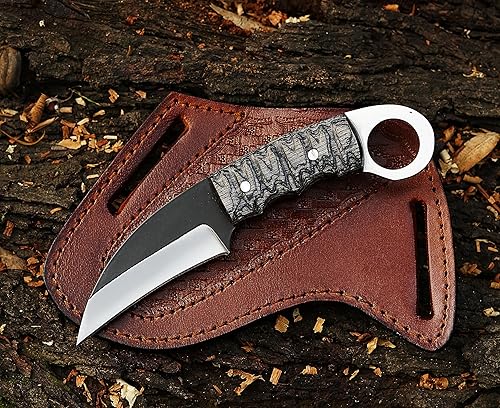 Cuchillo de caza de hoja fija de espiga completa de 7 pulgadas en funda de regalo para él Cuchillo de acero de alto carbono Regalo de cuchillo