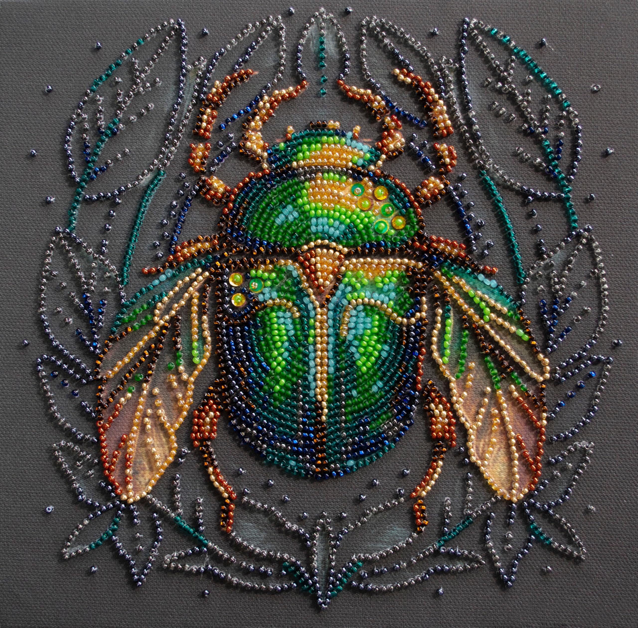 Abris Art Multicolor Bead Embroidery Kit On Art Canvas - Emerald Beetle Diy Beadwork Kit Embroidery Pattern Gift For Her Diy Craft Kit