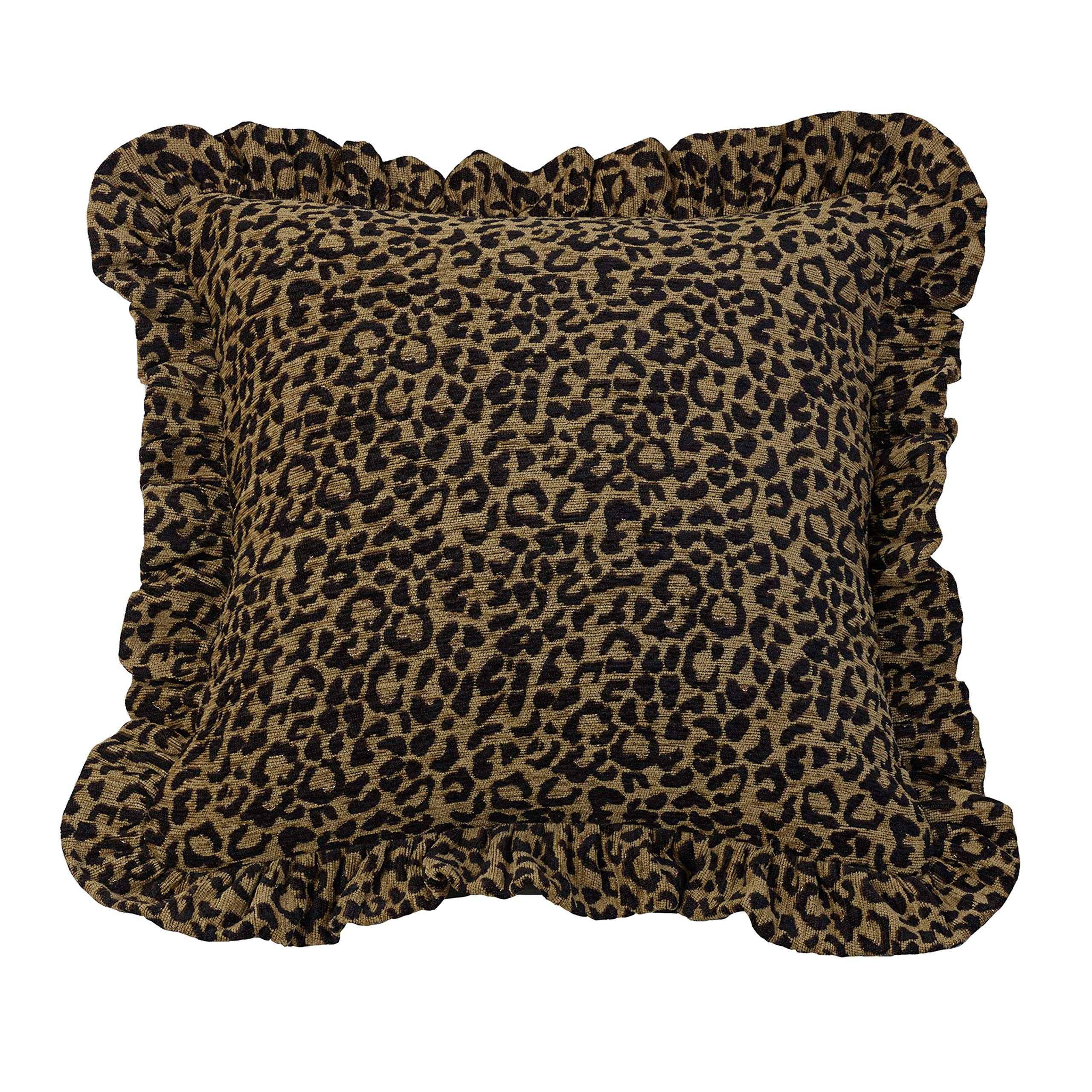 HiEnd AccentsSan Angelo Chenille Throw Pillow, Gathered Ruffle Trim, 18" x 18", Leopard