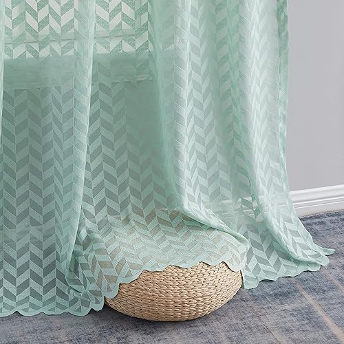 Miniatura 5 de HLC.ME Paneles de cortina gruesos semitraslúcidos con dobladillo para barra, para ventana de dormitorio y sala de estar, juego de 2 (54 pulgadas de