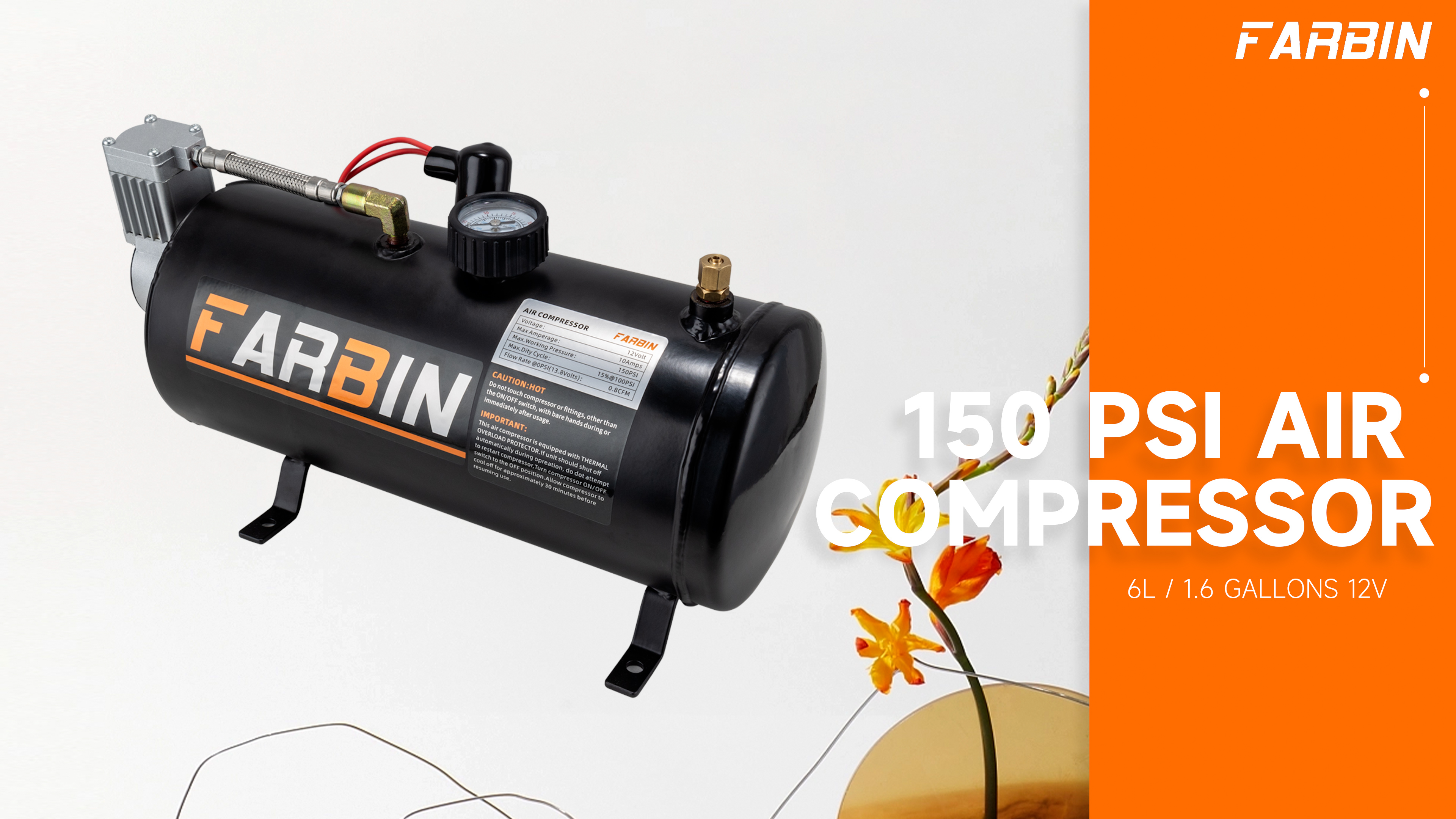 Amazon.com: FARBIN 150 PSI 0.8 gal Air Compressor 12V Air Tank for