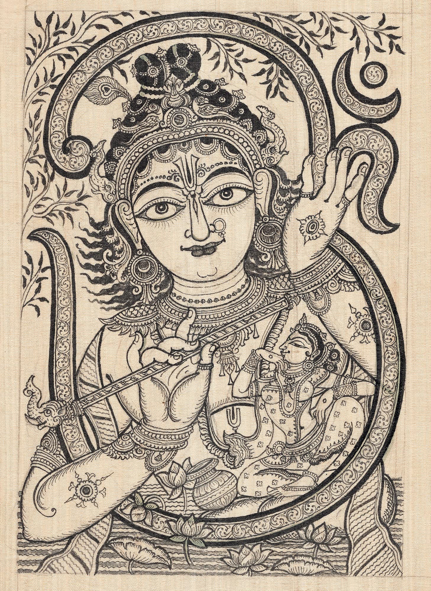 Peinture Paata de l'Orissa en soie Tussar Krishna et Radha par Rabi Behera