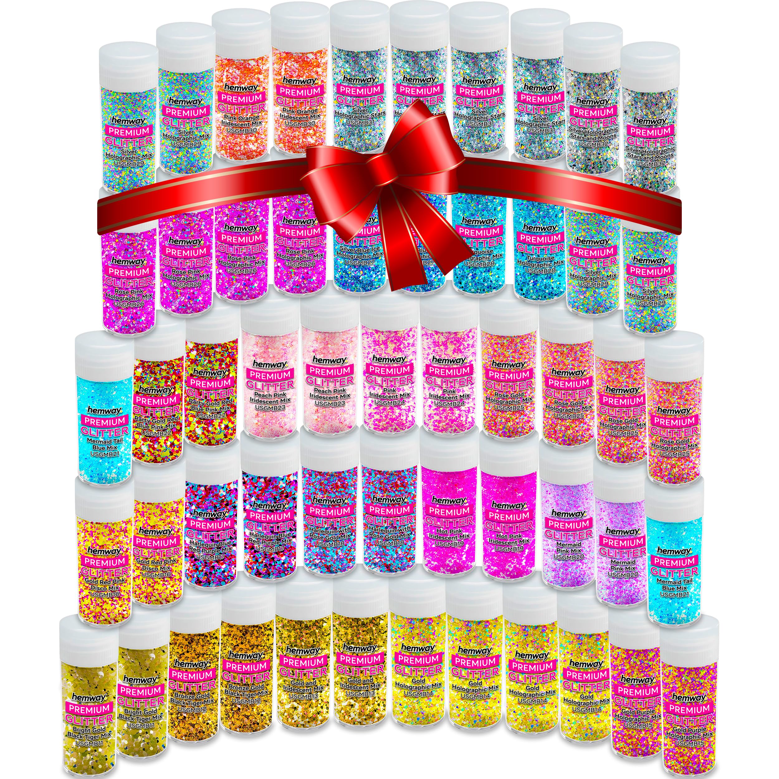 Hemway Mixed Ultra Sparkle Glitter Shaker Box | 54 Tubes of Craft Glitter, Mixed Sizes & Colours for Christmas Craft, Resin, Candle, Art, Crafting, Fabric, Slime, Tumblers, Wax Melts, Cosmetic