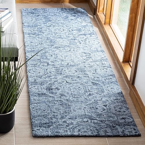 Miniatura 4 de SAFAVIEH Abstract Collection - Alfombra redonda de 6 pies, color azul, lana hecha a mano, ideal para zonas de alto tráfico en sala de estar,