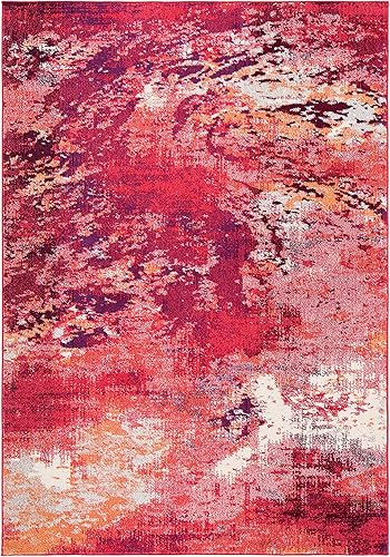 Miniatura 3 de SAFAVIEH Madison Collection - Alfombra decorativa de 4 x 6 pies, color rojo y marfil, diseño abstracto bohemio moderno, no desprende pelusa y de