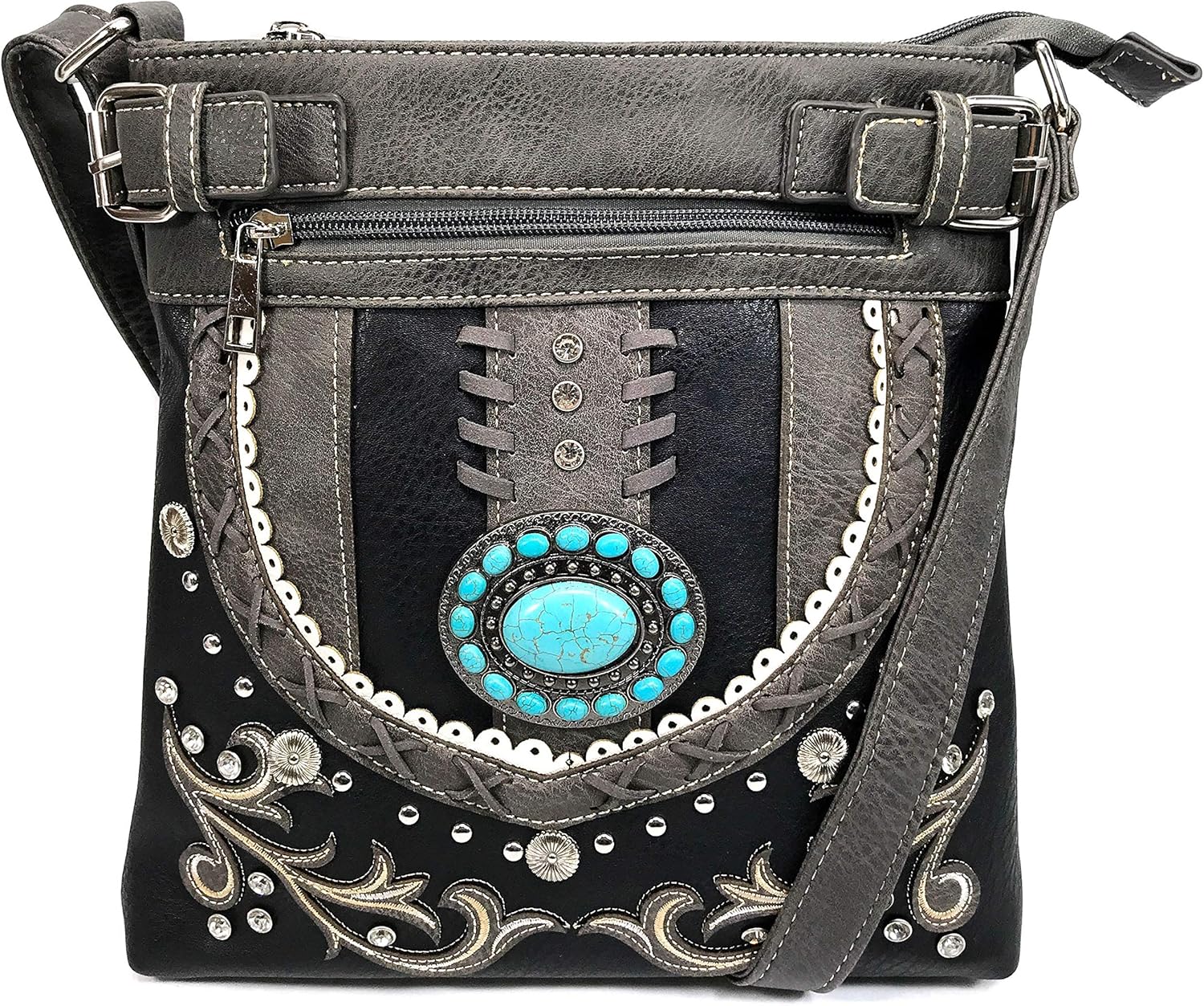 Justin West Vintage Turquoise Stone Concho Western Shoulder Handbag Back Conceal Carry