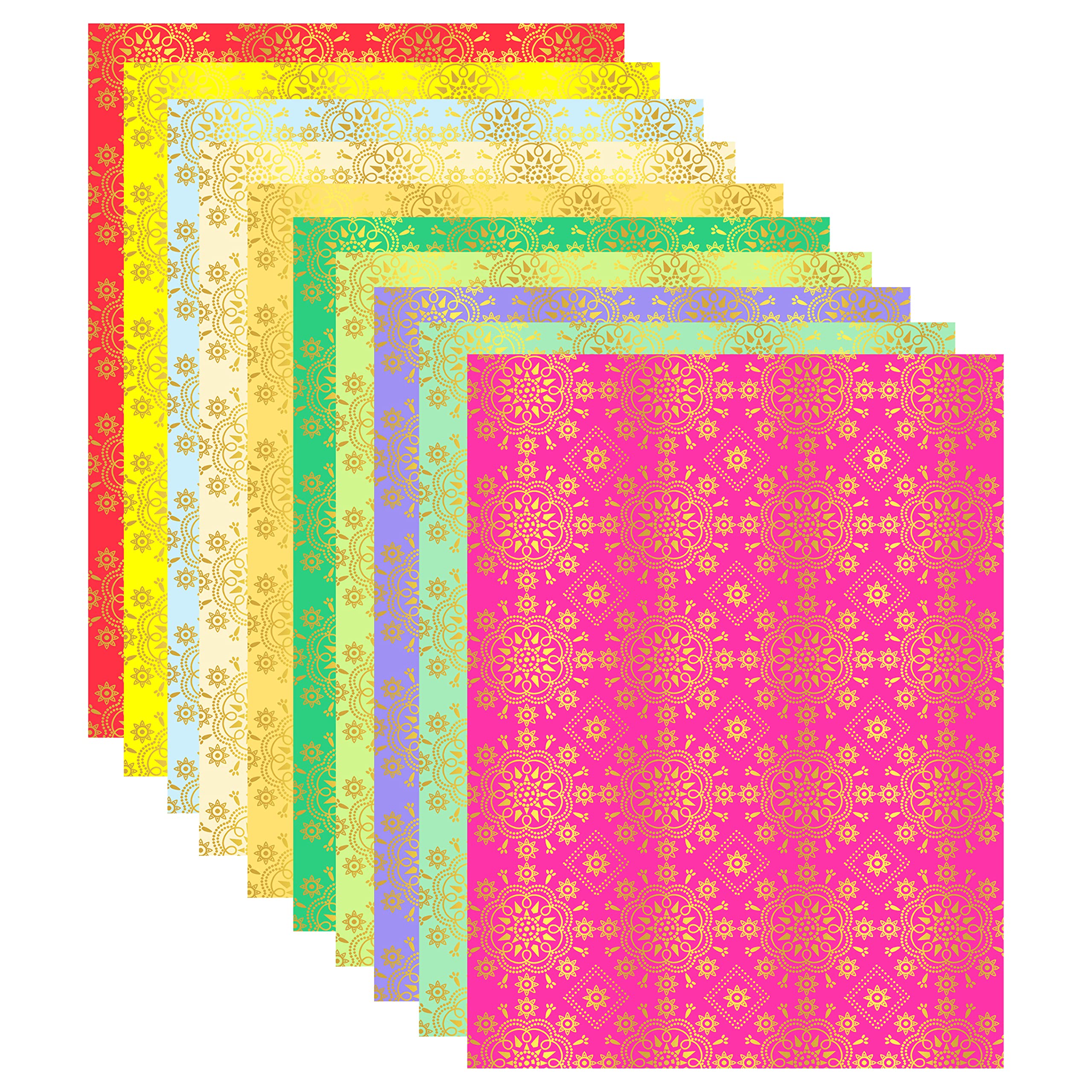 Lakeer A4 Printed Decorative Paper Pack of 10 Sheets 180-210 GSM Thick Pre Printed Paper for Origami, Scrapbooking, Project (Bandhani) 4