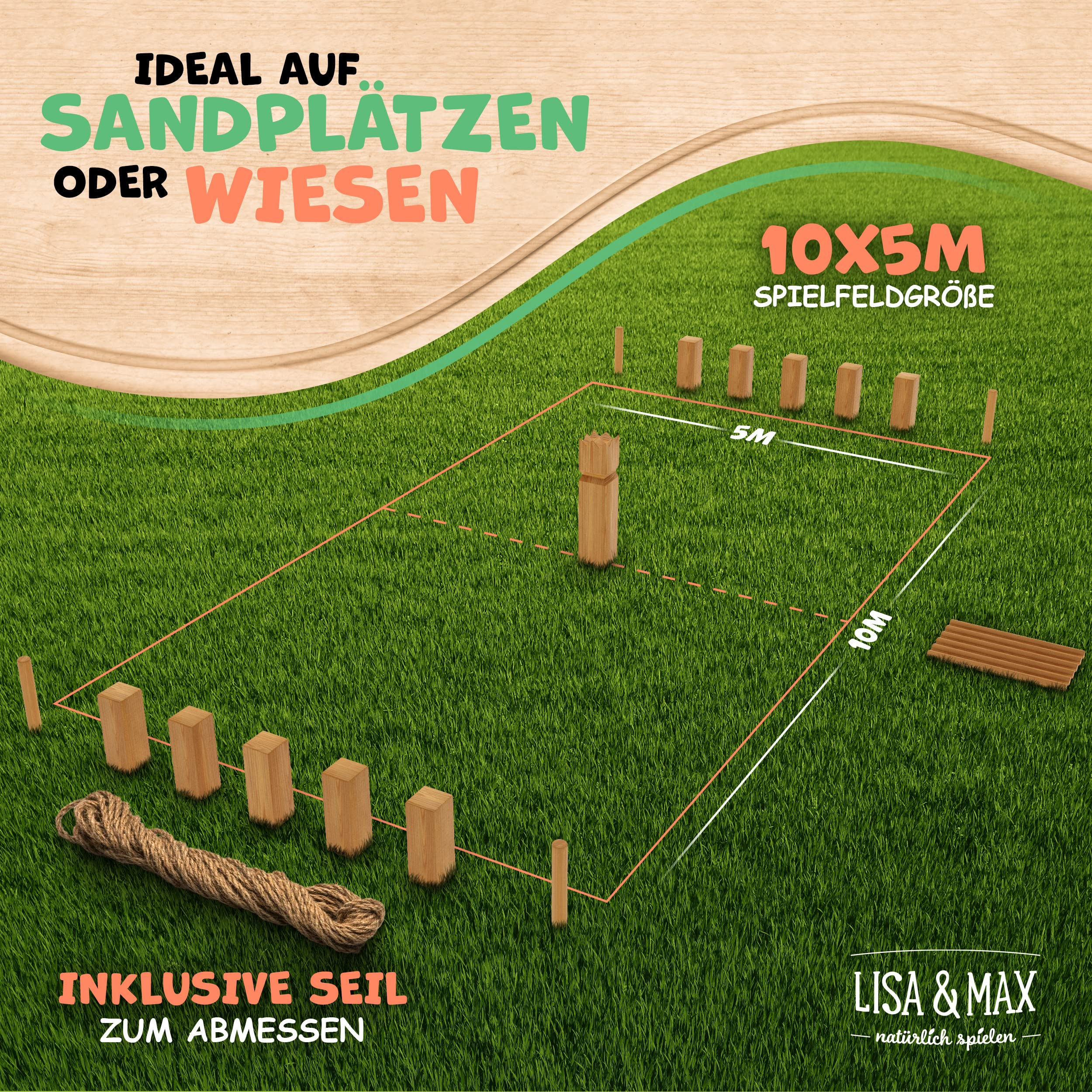 Wikinger Kubb Spiel Test SEHR GUT - aus FSC®- zertifiziertem Holz - Schweden Schach Made in EU - Original Vikinger Wurfspiel Turniermaße - Schwedenschach für riesigen Outdoor Spaß