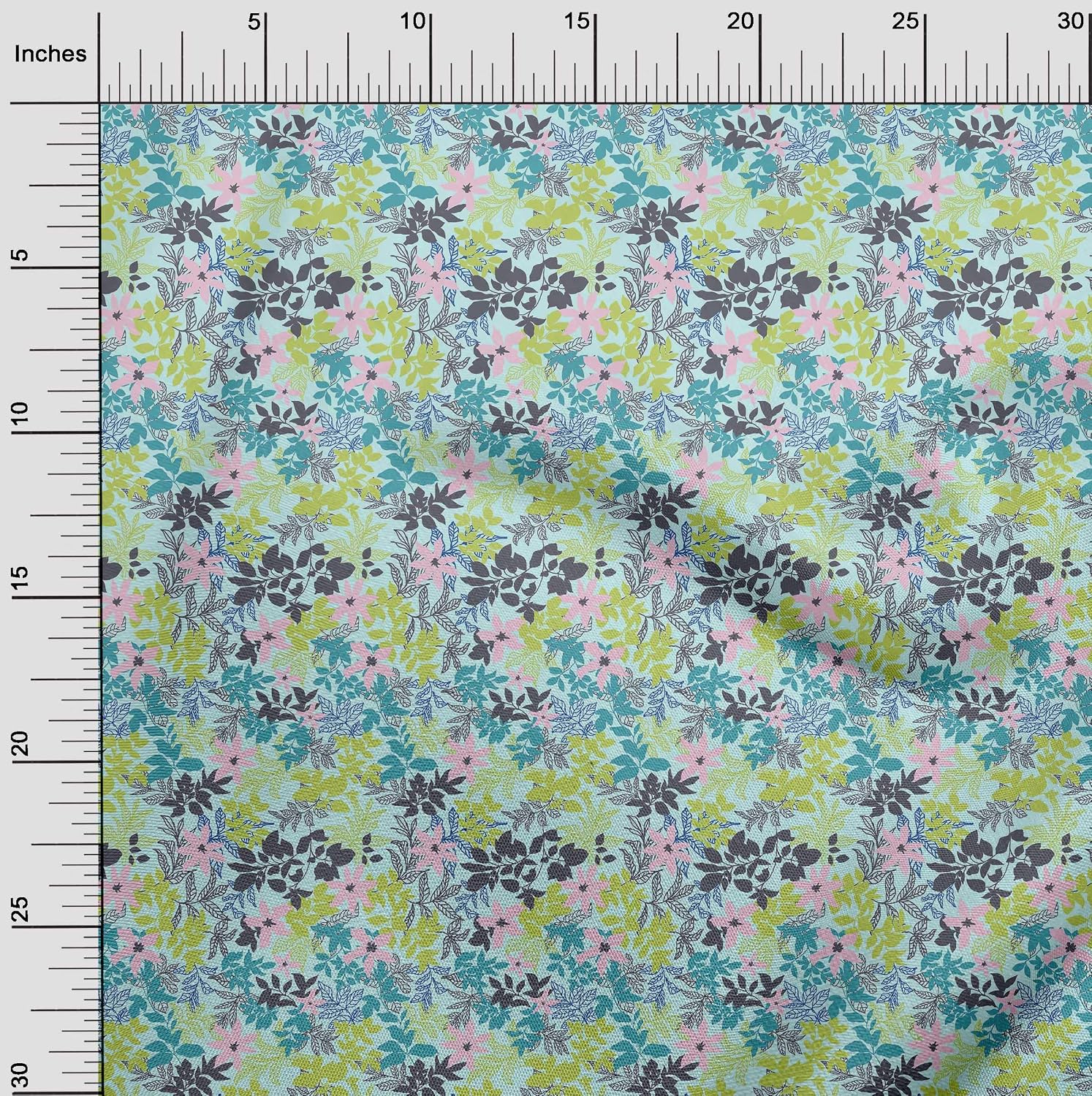 oneOone Viscose Chiffon Pastel Mint Fabric Leaves & Floral Artistic Sewing Material Print Fabric by The Yard 42 Inch Wide
