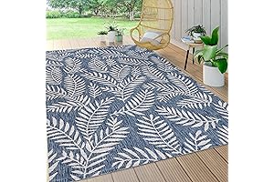 JONATHAN Y Nevis Palm Frond Indoor/Outdoor Rug: Coastal Beauty for Navy and Ivory Homes