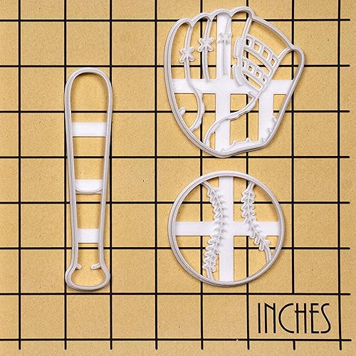 Miniatura 6 de Juego de 3 cortadores de galletas de sóftbol (diseños murciélago, guante y bola), 3 piezas - Bakerlogy