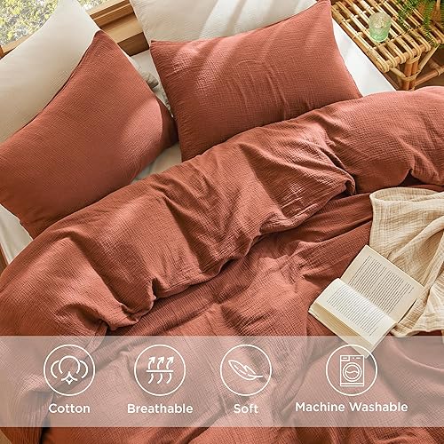 Miniatura 4 de Bedsure Funda de edredón 100% de muselina de algodón, tamaño King, ultrasuave, transpirable y ligera, juego de funda de edredón de gasa similar al