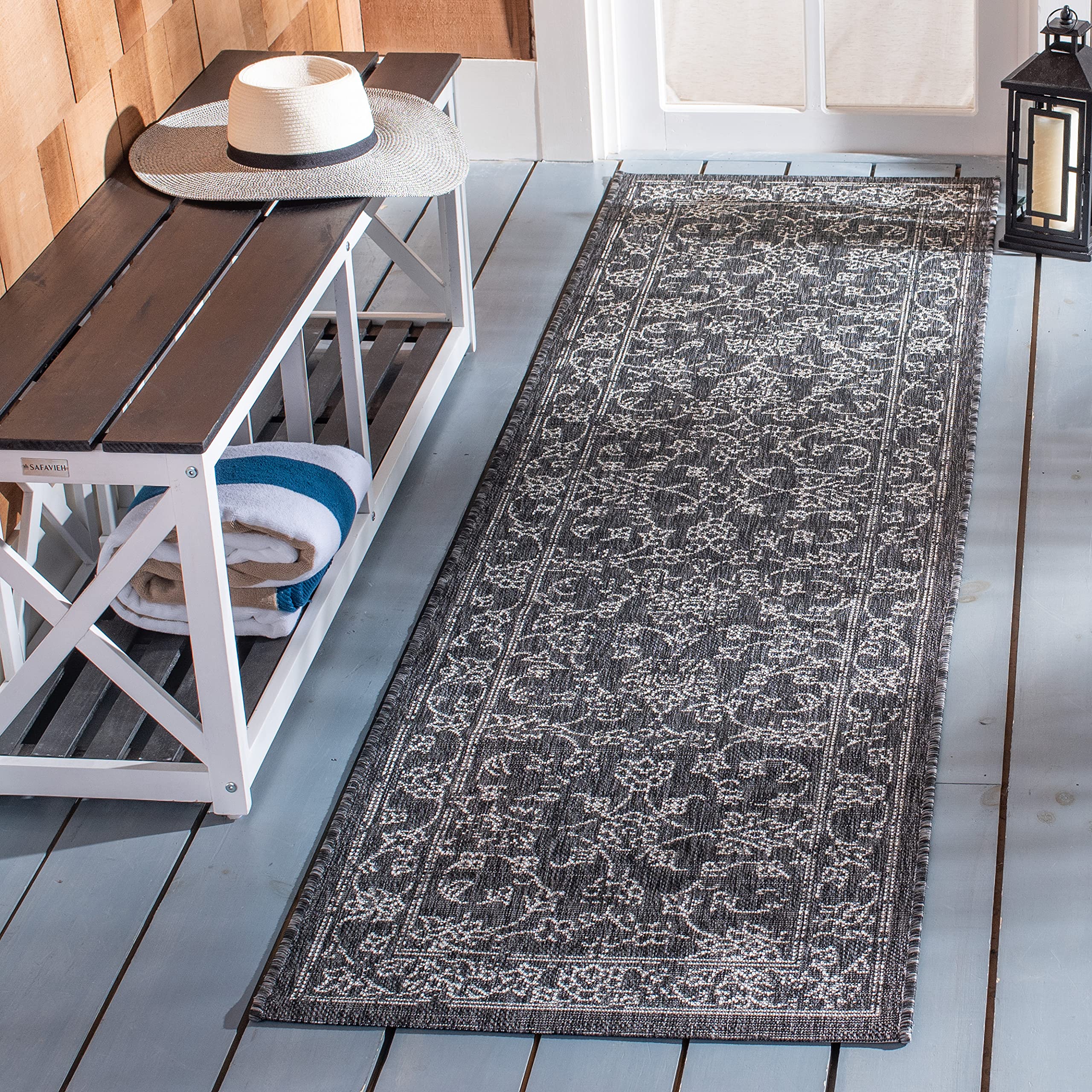 SAFAVIEH Courtyard Collection 2'3" x 18' Black/Ivory CY8680 Indoor/ Outside Waterproof Easy cleansingPatio Backyard Mudroom Runner Mat