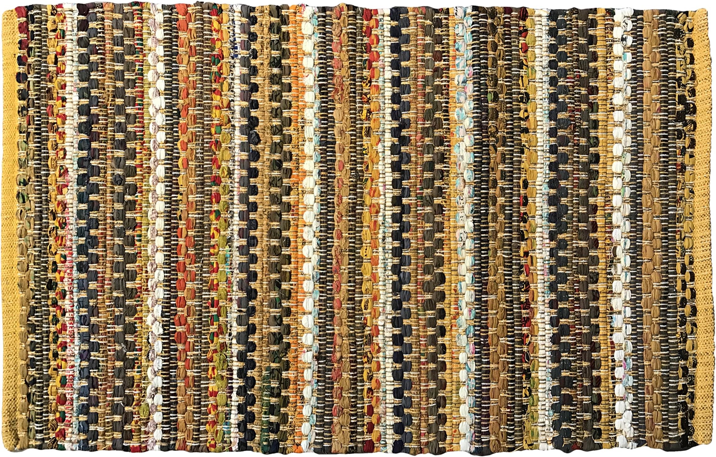 AM Home Textiles 2'x3' Handwoven Cotton Area Rug, Made by Skilled Artisans in India (Yellow)