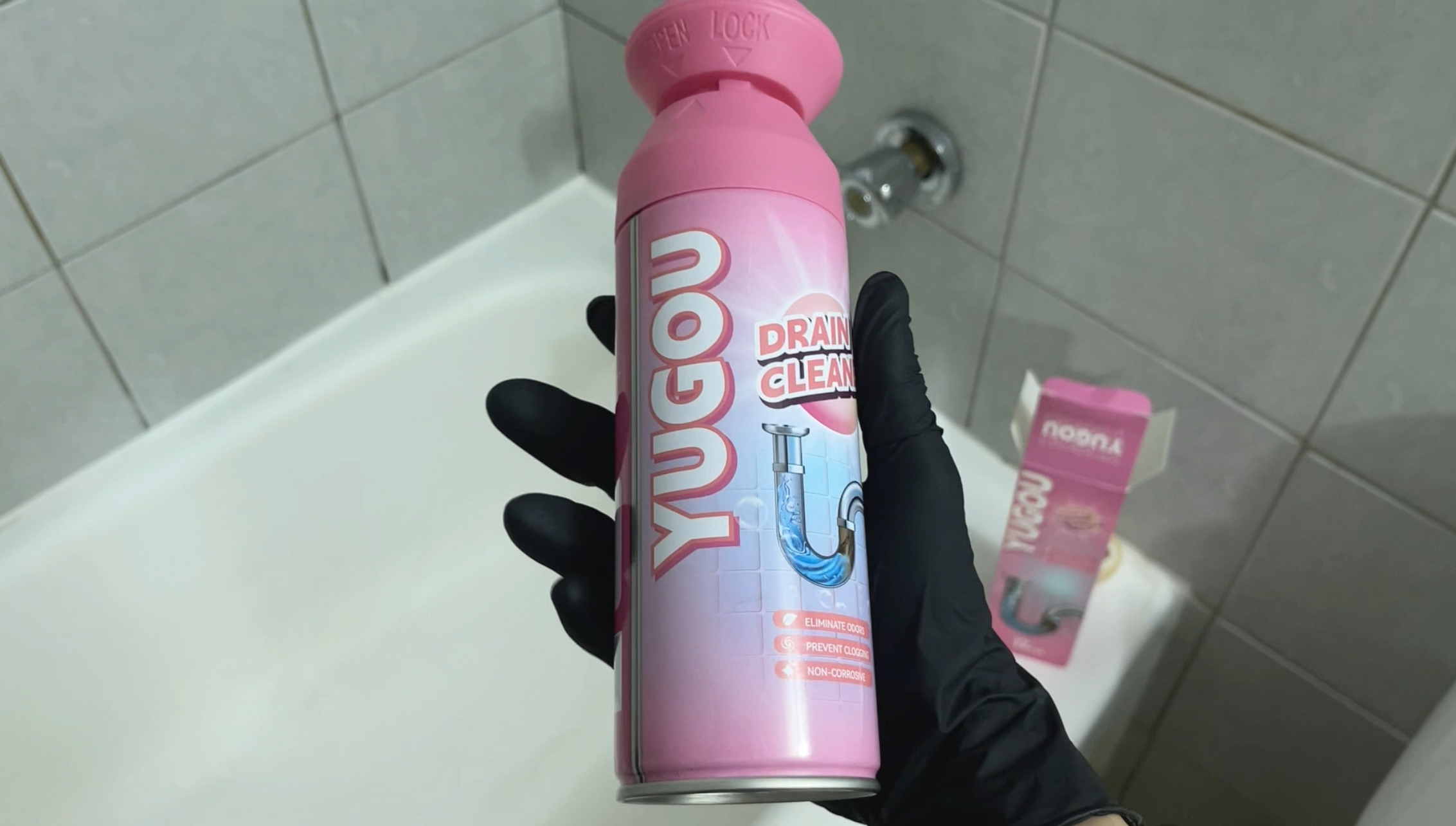 Watch YuGou Drain Cleaner test, gunk and smells gone, many uses