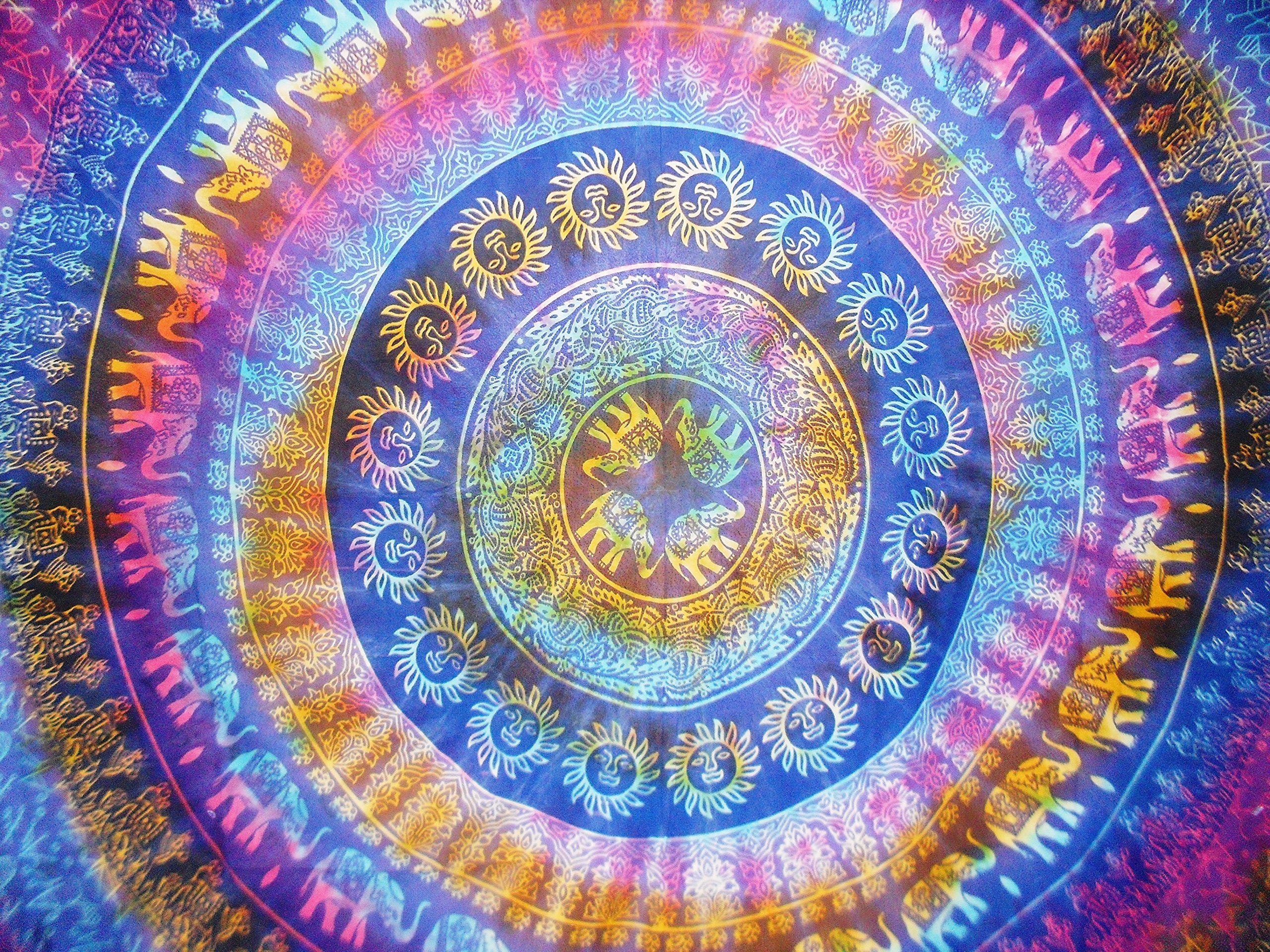Tapisserie Mandala Jaipur Doré Ombré – Grande Tenture Murale En Coton Indien 220 X 235 Cm – Style Boho Hippie Pour Chambre, Salon Ou Plage