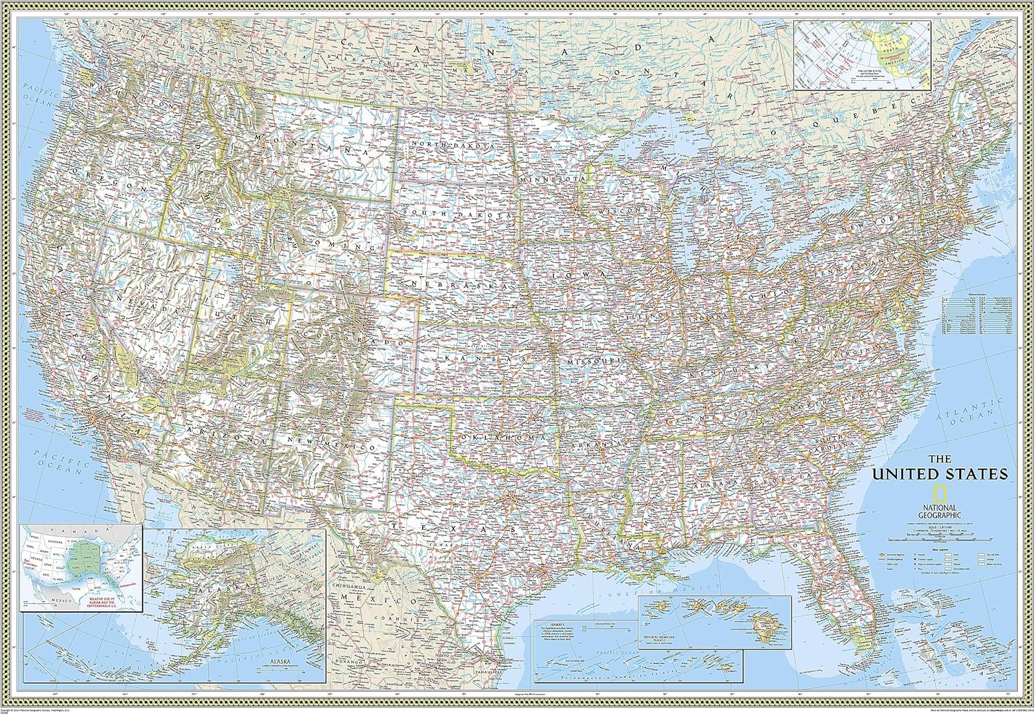 Enlarged Laminated United States Wall Map with Insets
