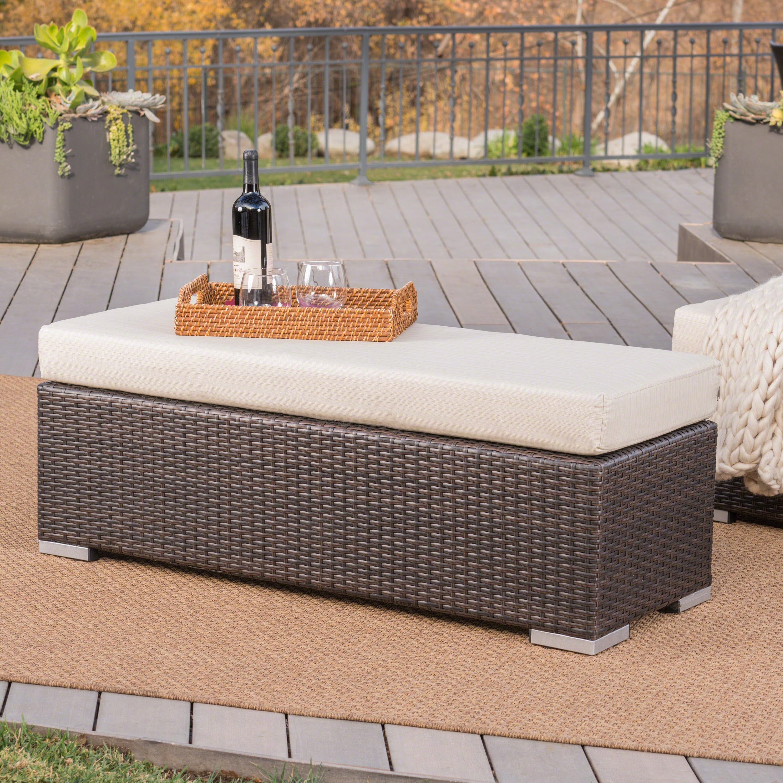 Christopher Knight HomeMalibu Outdoor Multibrown Wicker Bench with Beige Water Resistant Cushion