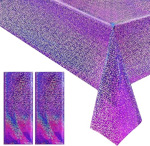 Miniatura 1 de 2 manteles de plástico holográficos morados de 40 x 108 pulgadas, manteles desechables de papel de aluminio para fiestas, cumpleaños, bodas,