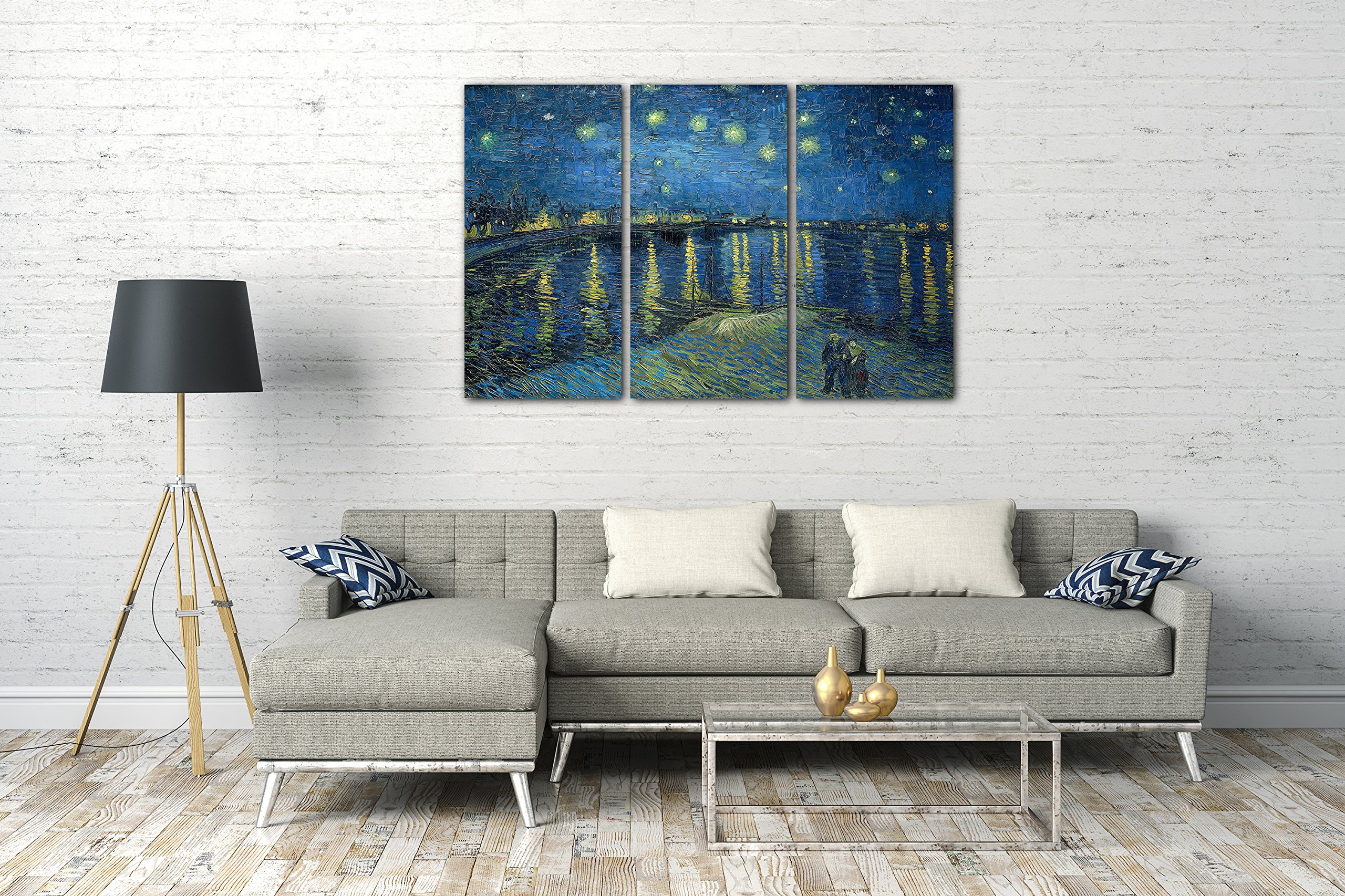 Printed Paintings Leinwand 3-teilig(120x80cm): Vincent van Gogh - Sternennacht über die Rhône (18