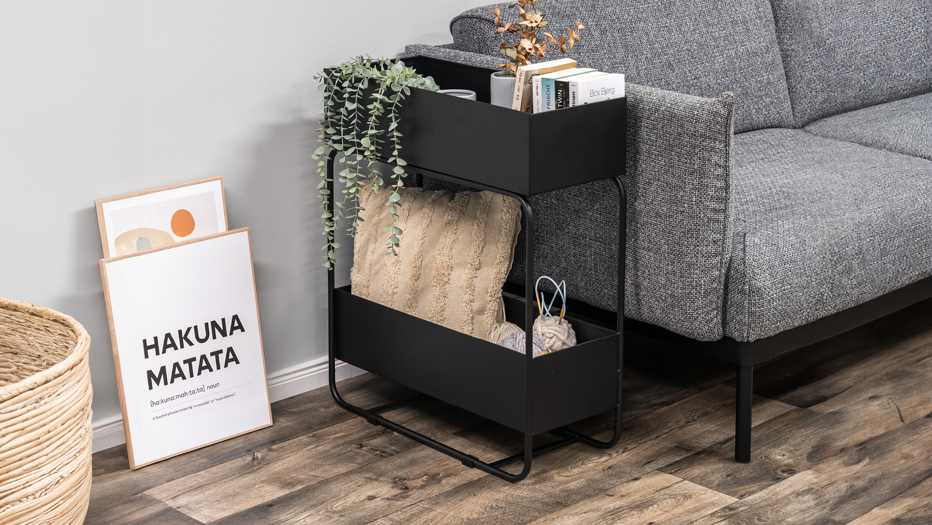 Eluno Supporto Per Piante 2 Ripiani: Scaffale In Metallo Nero, Multiuso Per Piante E Libri, 60x29x72 Cm