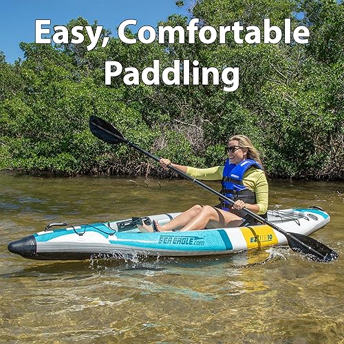 Miniatura 6 de Sea Eagle EZLITE 10 ultraligero, todo tejido, punto caído, rígido, alto rendimiento, fácil instalación, kayak inflable individual de 10 pies con