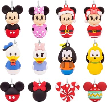 Hallmark Disney Mickey Mouse and Friends 11" Miniature Countdown Calendar Paper Tree with 1.5" Mini Ornaments, Set of 13, Shatterproof