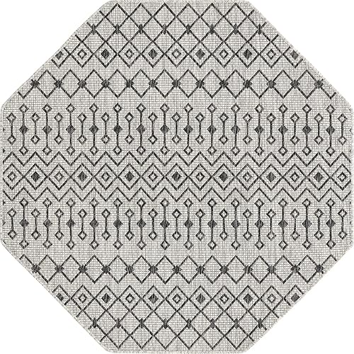 Vista 450 de Unique Loom Alfombra Colección enrejado Marroquí Celosía Transicional Interior y Exterior, Polipropileno Gris carbón/natural