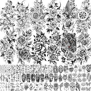 67 Sheets Black Realistic Rose Flower Temporary Tattoos For Women Girls ...