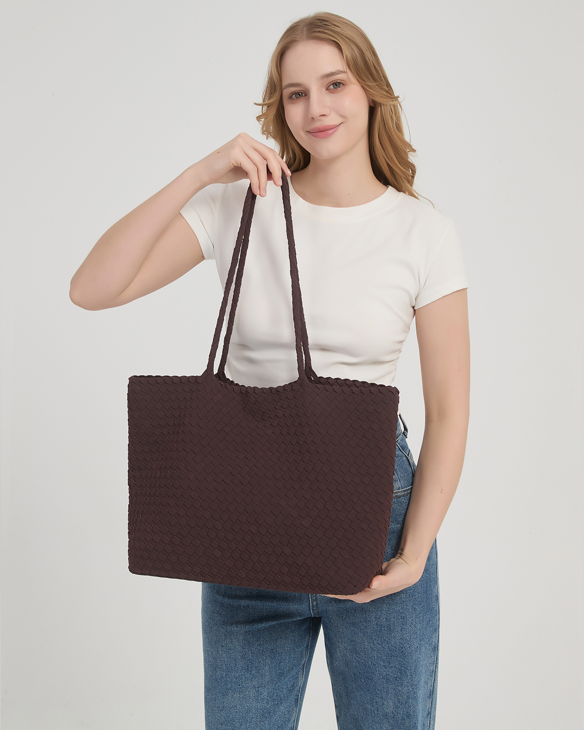 Bolso Tote tejido de gamuza para mujer con pouch miniatura 7