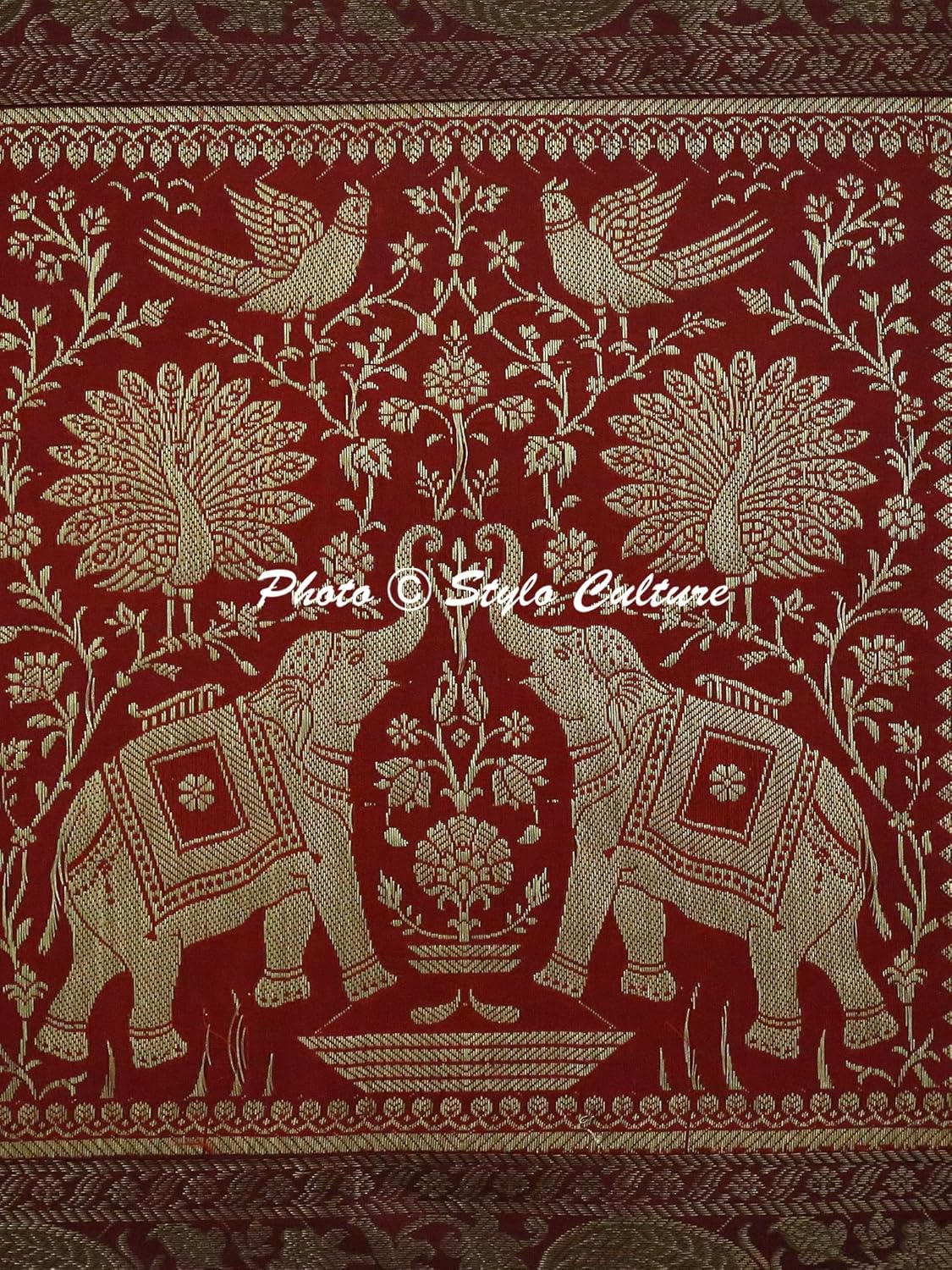 Ethnic Decorative Couch Sofa Toss Throw Pillow Cases 40x40 cm Brocade Bedroom Red Elephant Jacquard Square Luxury Zippered Bohemian 16x16 Inch Cushion Covers - 5 Pcs
