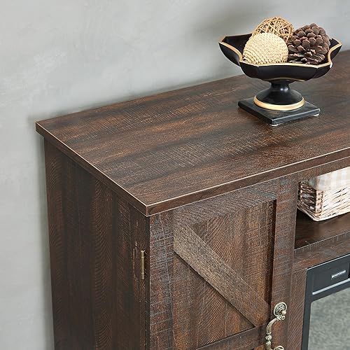 Miniatura 6 de HAUSHECK Soporte de TV con chimenea eléctrica de 18 pulgadas para sala de estar, centro de entretenimiento de granja con puertas de granero, consola