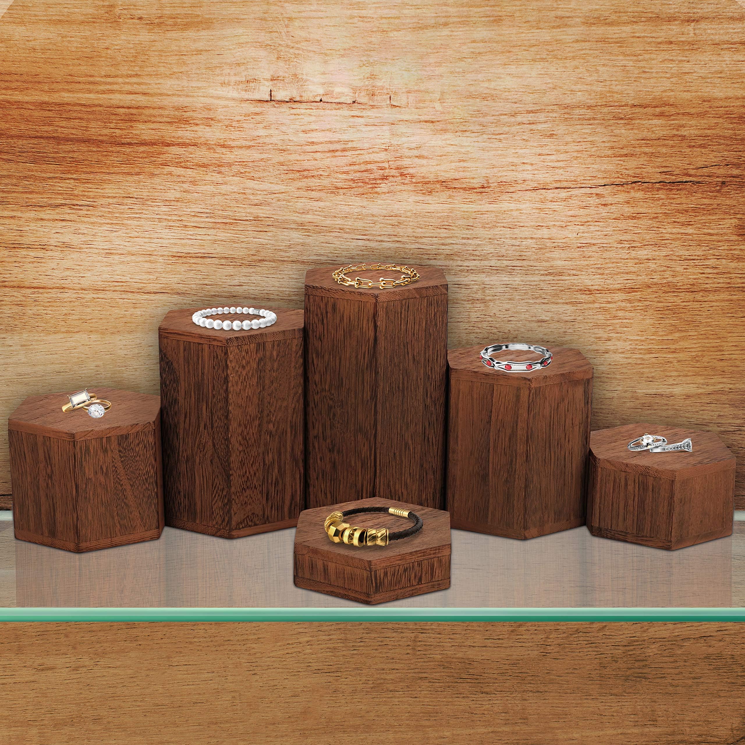 BELLE VOUS Alzatina in Legno Rustico Espositore (6pz) - Colonna per Vetrine e Ripiani - Ceppo Tronco per Gioielli, Arredo Casa, Cupcakes e Dessert - Centrotavola