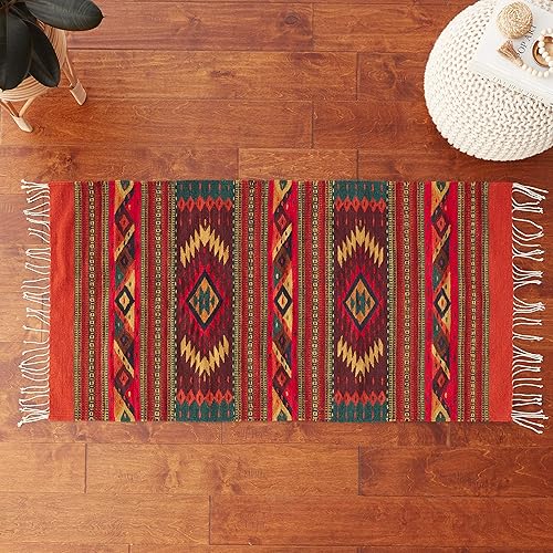 Miniatura 2 de NOVICA Alfombra de lana zapoteca geométrica naranja 25 x 5 pies Star Twins