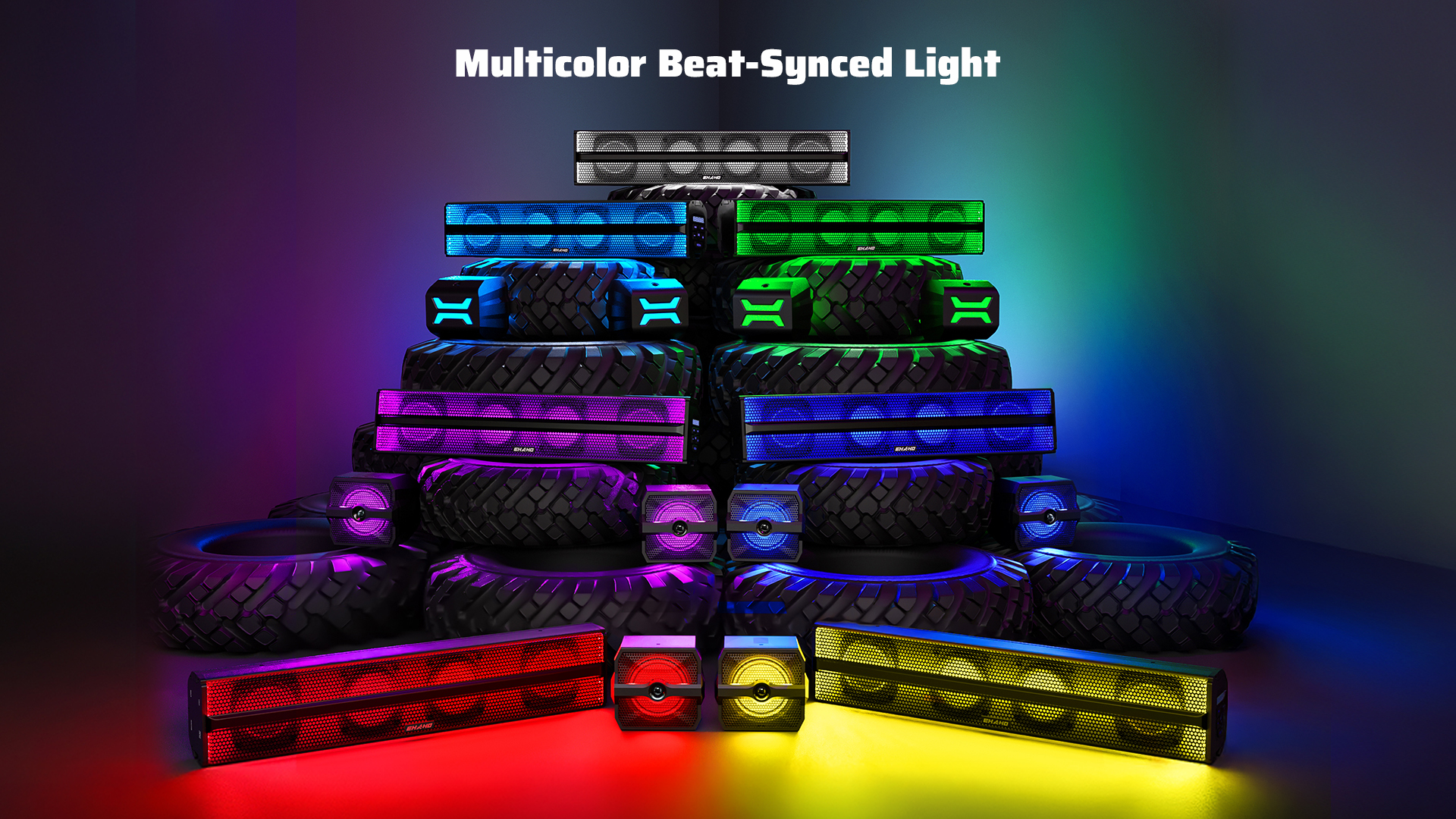 Ehaho 2.1CH Stereo UTV Sound Bar, 26 Inch Bluetooth UTV Speakers with RGB | BT & AUX/USB, ATV Speaker System & Subwoofer, 700W Peak Power, IP66 Waterproof, Fits 1-2 Roll Cages for Golf Cart UTV RZR