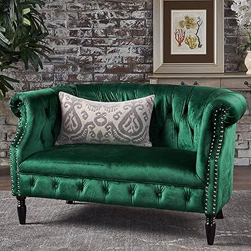 Tufted Chesterfield Velvet Loveseat with Scrolled Arms