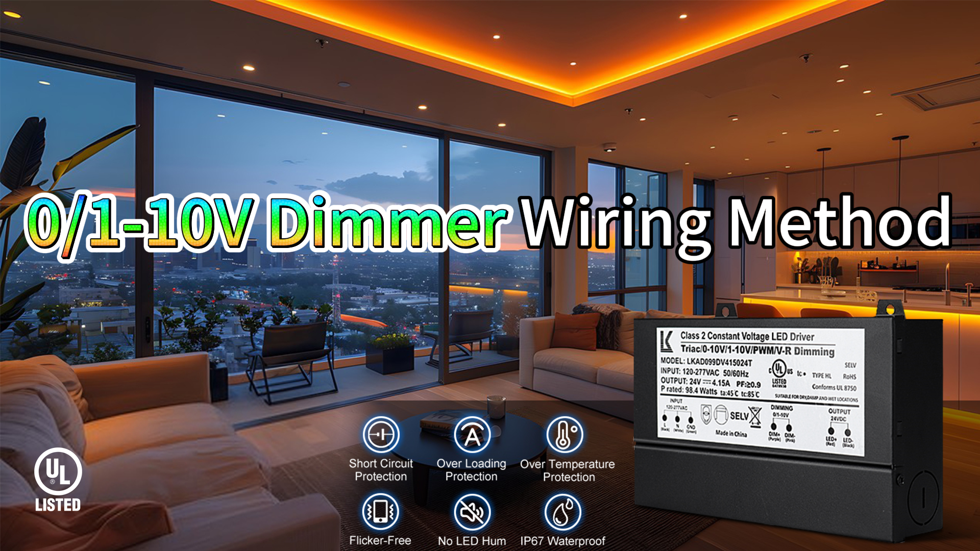 Image of 12V 60W Dimmable LED Driver, 5-in-1 Triac /ELV /MLV /0-10V /1-10V /PWM /V-R Dimming AC to DC Power Supply, IP67 Waterproof LED Transformer, UL Listed, Compatible with Lutron & Leviton Dimmer