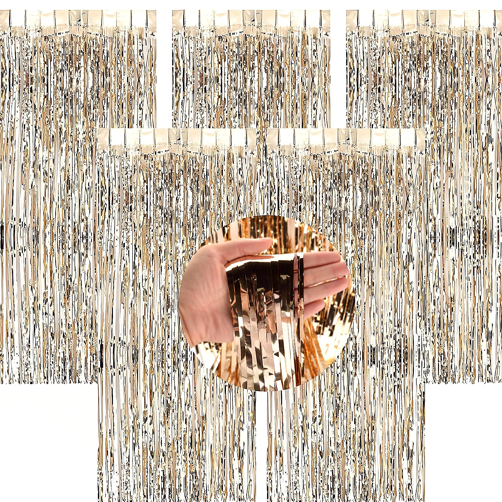 Rideau Métallique à Franges Or Champagne – 5 Pièces Rideaux Paillette Aluminium 1 m x 2 m, Toile de Fond Photo pour Deco Anniversaire, Mariage, Fête, Noël & Nouvel an