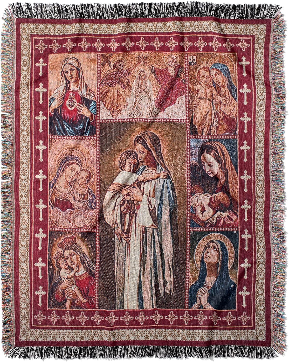 XINWBB Virgin Mary Woven Tapestry Throw Blanket with Tassels | Soft Decorative Christian Gift for Couch & Bed | Living Room Wall Hanging Decor, 50"x60"