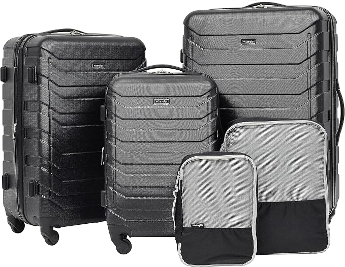 Wrangler 4 Piece Miami Luggage and Packing Cubes Set, Black